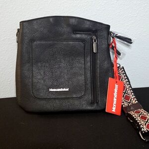Montana West Black Messenger Bag with Patterned Strap
